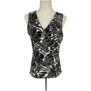 WHBM Womens Floral Print Sleeveless V Neck Wrap Top Blouse S Reversible